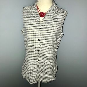 Sleeveless Gingham Button Down Top Medium